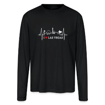 Las Vegas Skyline Heartbeat Nevada Poker USA Fan - Men's Moisture Wicking Performance Long Sleeve T-Shirt - black - Front