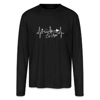 Las Vegas Skyline Heartbeat Nevada Poker USA Fan - Men's Moisture Wicking Performance Long Sleeve T-Shirt - black - Front