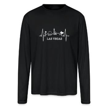 Las Vegas Skyline Heartbeat Nevada Poker USA Fan - Men's Moisture Wicking Performance Long Sleeve T-Shirt - black - Front