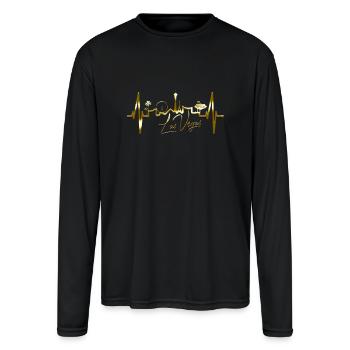 Las Vegas Skyline Heartbeat Nevada Poker USA Fan - Men's Moisture Wicking Performance Long Sleeve T-Shirt - black - Front