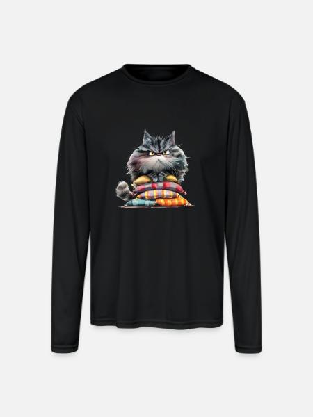 Funny Cat - Men's Moisture Wicking Performance Long Sleeve T-Shirt - black