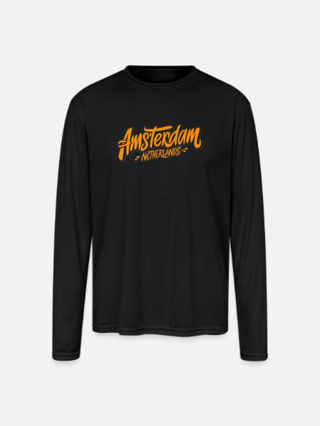 Amsterdam Netherlands Souvenir Charm - Men's Moisture Wicking Performance Long Sleeve T-Shirt - black