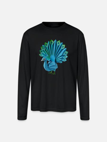 Origami Peacock - Men's Moisture Wicking Performance Long Sleeve T-Shirt - black