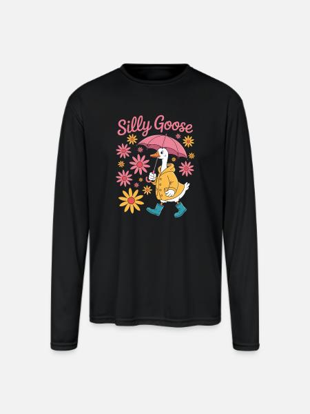 Silly Goose With Umbrella - Men's Moisture Wicking Performance Long Sleeve T-Shirt - black