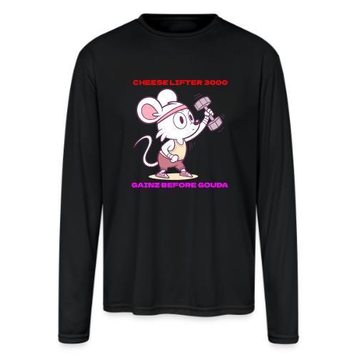 Cheese Lifter 3000 | Funny Gym Rat Mouse tshirt - Men's Moisture Wicking Performance Long Sleeve T-Shirt