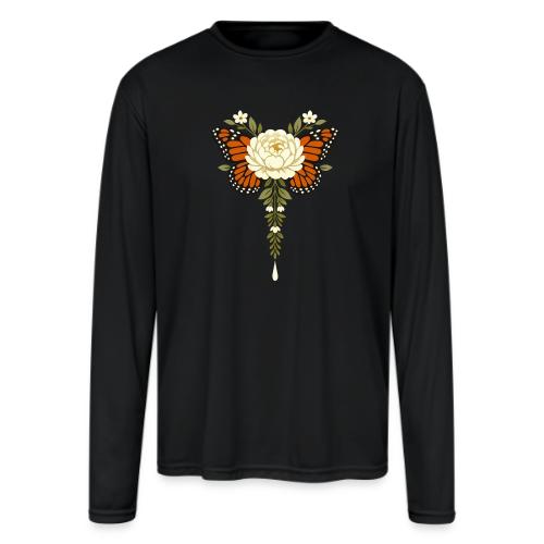 Monarch Butterfly Floral Botanical Art - Men's Moisture Wicking Performance Long Sleeve T-Shirt