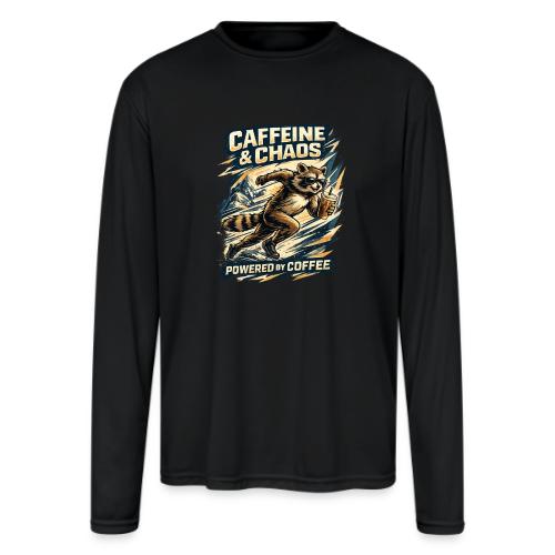 Funny Caffeine Chaos Raccoon Coffee Lover Morning - Men's Moisture Wicking Performance Long Sleeve T-Shirt