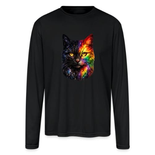 Cosmic Galaxy Rainbow Cat - Men's Moisture Wicking Performance Long Sleeve T-Shirt