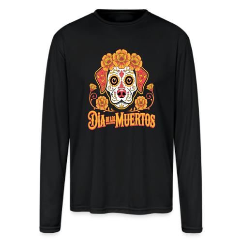 Dia De Los Muertos Dog Skull Flowers - Men's Moisture Wicking Performance Long Sleeve T-Shirt