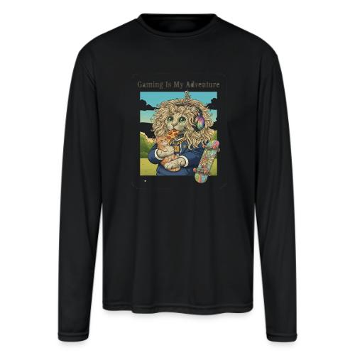 Gaming Cat Adventure: Pizza & Skates - Men's Moisture Wicking Performance Long Sleeve T-Shirt