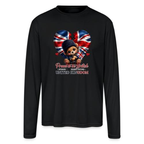 Proud to Be British Teddy Bear UK Patriot Gift - Men's Moisture Wicking Performance Long Sleeve T-Shirt