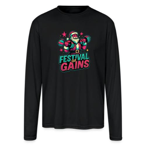 Festival of Gains Funny Gym Santa Christmas - Men's Moisture Wicking Performance Long Sleeve T-Shirt