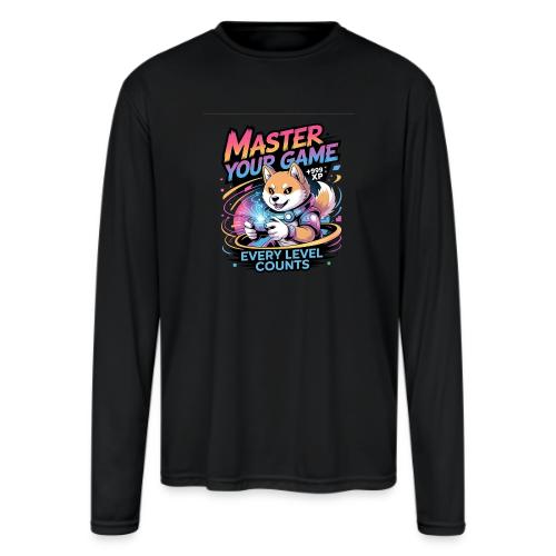 Cute Gamer Shiba Inu Level Up - Men's Moisture Wicking Performance Long Sleeve T-Shirt
