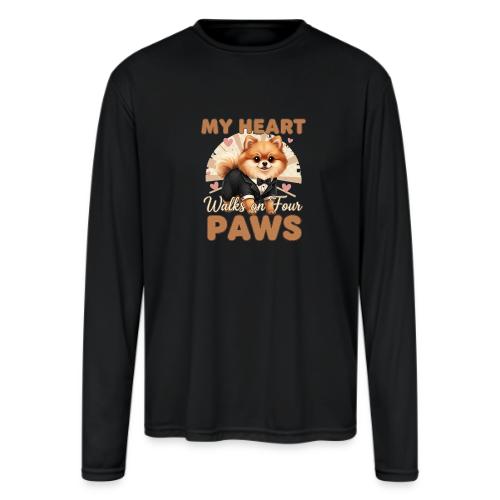 My Heart Walks on Four Paws – Pomeranian tee - Men's Moisture Wicking Performance Long Sleeve T-Shirt