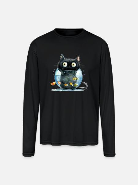Funny Cat - Men's Moisture Wicking Performance Long Sleeve T-Shirt - black