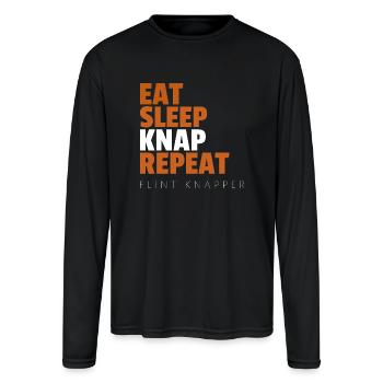 Eat Sleep Knap Repeat Flint Knappers - Men's Moisture Wicking Performance Long Sleeve T-Shirt - black - Front
