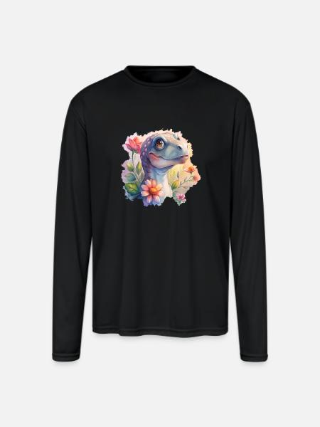 Prehistoric Florals - Men's Moisture Wicking Performance Long Sleeve T-Shirt - black