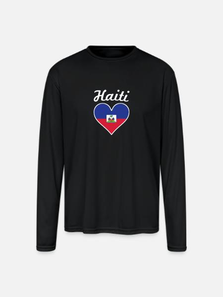 Haiti Flag Heart - Men's Moisture Wicking Performance Long Sleeve T-Shirt - black