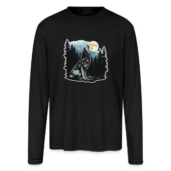 Wolf Howling At Moon - Men's Moisture Wicking Performance Long Sleeve T-Shirt - black - Front