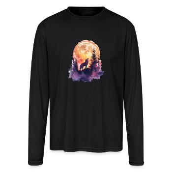 Howling Wolf Moon Watercolor Illustration - Men's Moisture Wicking Performance Long Sleeve T-Shirt - black - Front