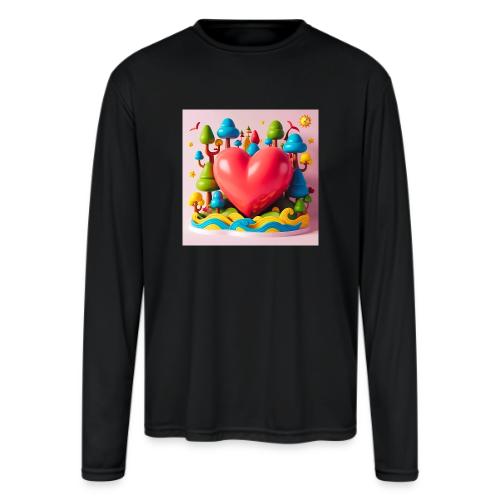 Big red heart, surrounded by landscape, nature - Men's Moisture Wicking Performance Long Sleeve T-Shirt