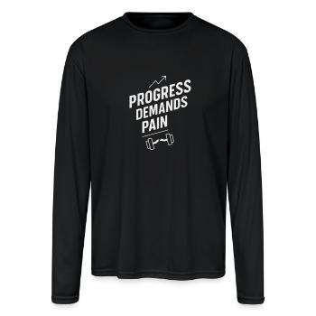 Progress demand gym motivation quote white text - Men's Moisture Wicking Performance Long Sleeve T-Shirt - black - Front