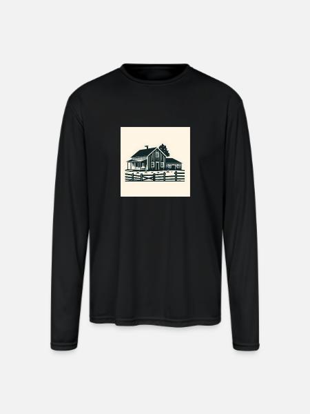 Rustic House Silhouette T-Shirt - Men's Moisture Wicking Performance Long Sleeve T-Shirt - black