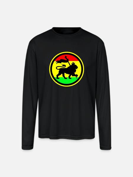 Rasta Lion - Men's Moisture Wicking Performance Long Sleeve T-Shirt - black