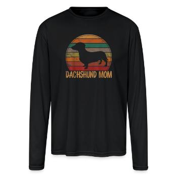 Dachshund Mom Retro Rainbow - Men's Moisture Wicking Performance Long Sleeve T-Shirt - black - Front