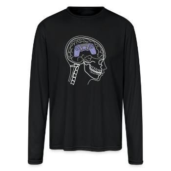 GAMING CONSOLE CONTROLLER ON BRAIN X-RAY DESIGN - Men's Moisture Wicking Performance Long Sleeve T-Shirt - black - Front