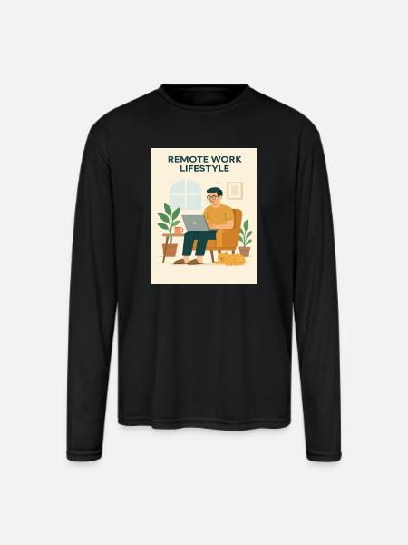 Remote Work Lifestyle Illustration - Men's Moisture Wicking Performance Long Sleeve T-Shirt - black