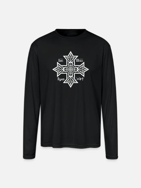 Coptic Cross White Icon - Men's Moisture Wicking Performance Long Sleeve T-Shirt - black