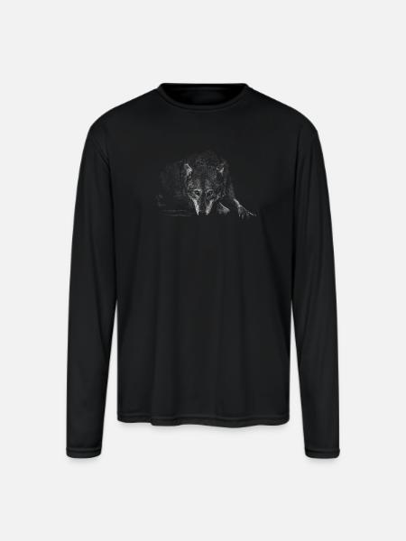 Wolf Silhouette Mono - Men's Moisture Wicking Performance Long Sleeve T-Shirt - black