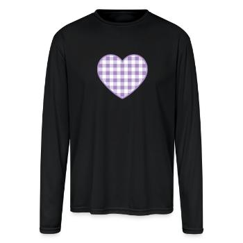 Purple Checkered Heart - Men's Moisture Wicking Performance Long Sleeve T-Shirt - black - Front