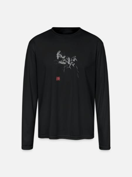 Whisper Cat Inkwash Portrait - Men's Moisture Wicking Performance Long Sleeve T-Shirt - black
