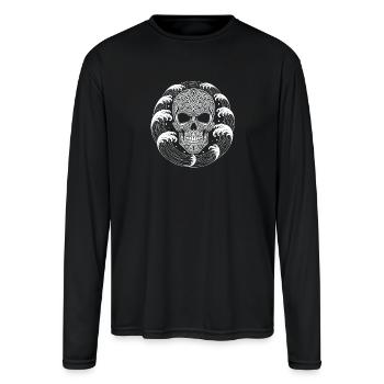 Wrathful Sea Skull – Dark Ocean Wave Gothic Art - Men's Moisture Wicking Performance Long Sleeve T-Shirt - black - Front