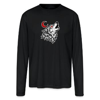 Crimson Moon Howl Wolf - Men's Moisture Wicking Performance Long Sleeve T-Shirt - black - Front