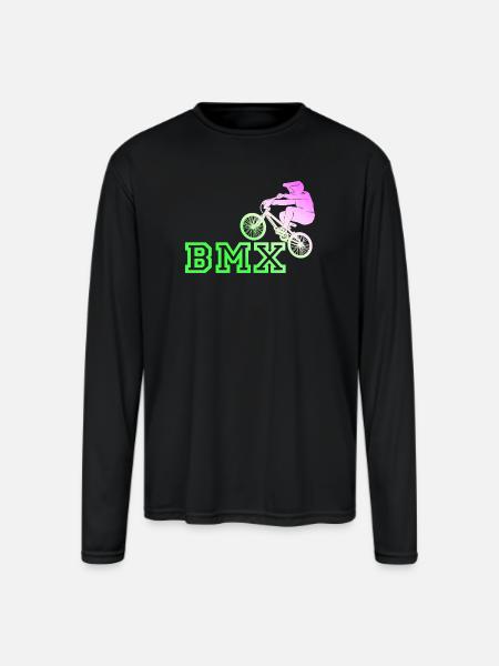 Neon BMX Rider Emblem - Men's Moisture Wicking Performance Long Sleeve T-Shirt - black
