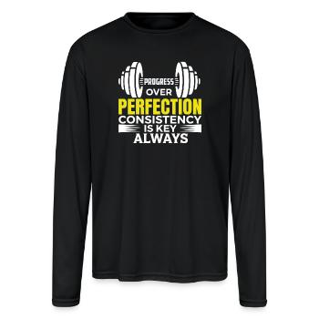 Progress Over Perfection: Consistency - Men's Moisture Wicking Performance Long Sleeve T-Shirt - black - Front