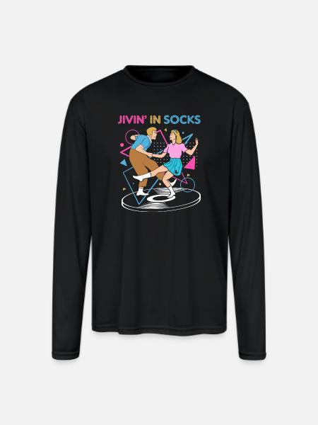Dance Party 50s Sock Hop - Men's Moisture Wicking Performance Long Sleeve T-Shirt - black