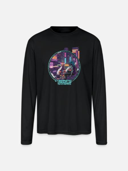 Cybernetic Chronicles Tokyo Protocol - Men's Moisture Wicking Performance Long Sleeve T-Shirt - black