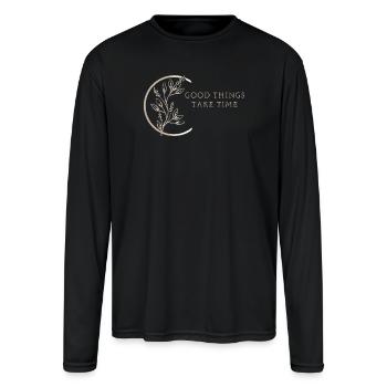 Good Things Take Time Botanical Logo - Men's Moisture Wicking Performance Long Sleeve T-Shirt - black - Front