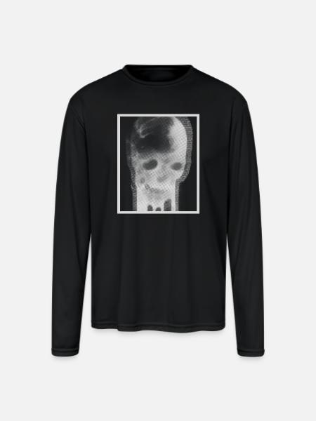 Monochrome Skull Halftone - Men's Moisture Wicking Performance Long Sleeve T-Shirt - black