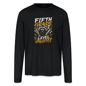 Fifth Grade Level Unlocked Raccoon - Men's Moisture Wicking Performance Long Sleeve T-Shirt - black - Front