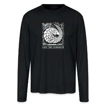 Pangolin Conservation Rustic Art - Men's Moisture Wicking Performance Long Sleeve T-Shirt - black - Front