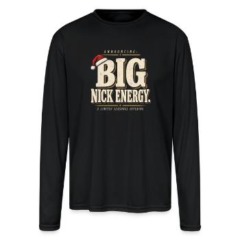 Big Nick Energy Funny Christmas Vintage Typography - Men's Moisture Wicking Performance Long Sleeve T-Shirt - black - Front