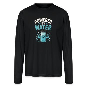Powered by Water Bottle Mascot - Men's Moisture Wicking Performance Long Sleeve T-Shirt - black - Front
