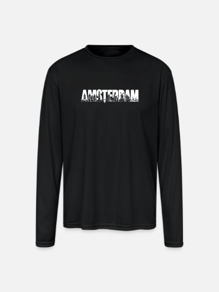 Amsterdam Holland Netherlands silhouette vacation - Men's Moisture Wicking Performance Long Sleeve T-Shirt - black