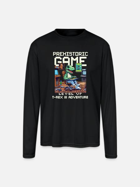 t-rex prehistoric game - Men's Moisture Wicking Performance Long Sleeve T-Shirt - black