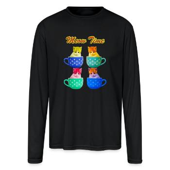 Meow Time Active - Men's Moisture Wicking Performance Long Sleeve T-Shirt - black - Front